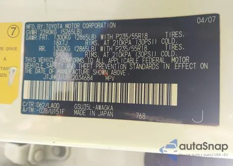 2008 Lexus Rx 350 z USA, uszkodzony, nr VIN JTJHK31U882034684